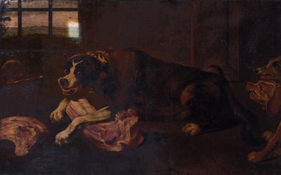 Cani che rosicchiano ossa di carne da Frans Snyders or Snijders